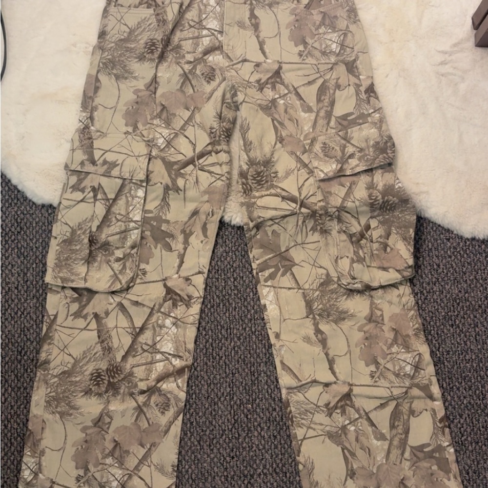 refuge Beige & Brown Camouflage Wide Leg Cargo Pants